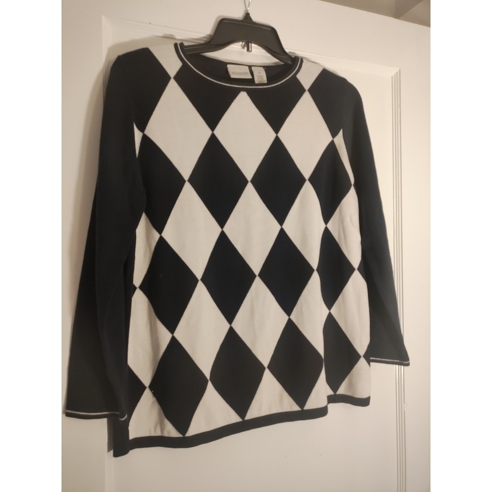 TITLEVintage Villager Liz Claiborne Women's XL Black White Argyle Sweater...